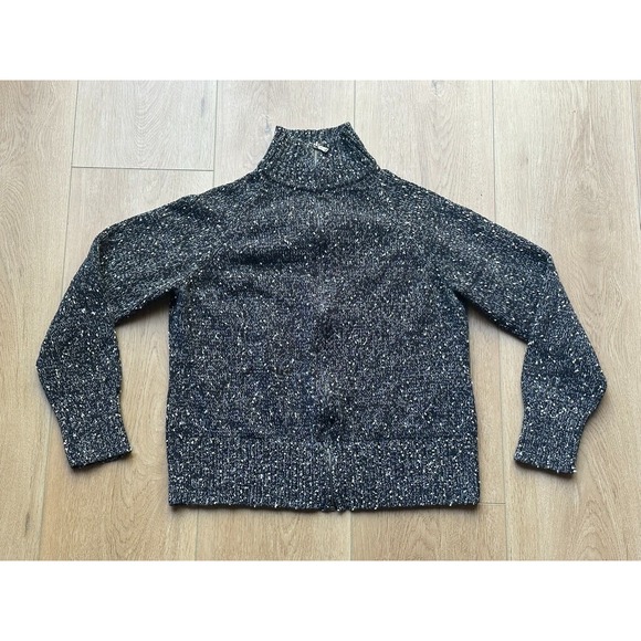 Liz Claiborne Sweaters - Vtg Liz Claiborne Black White Marled Knit‎ Full Zip Sweater Mock Women Medium